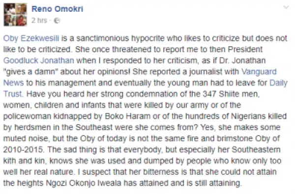 Oby Ezekwesili is a sanctimonious hypocrite - Reno Omokri